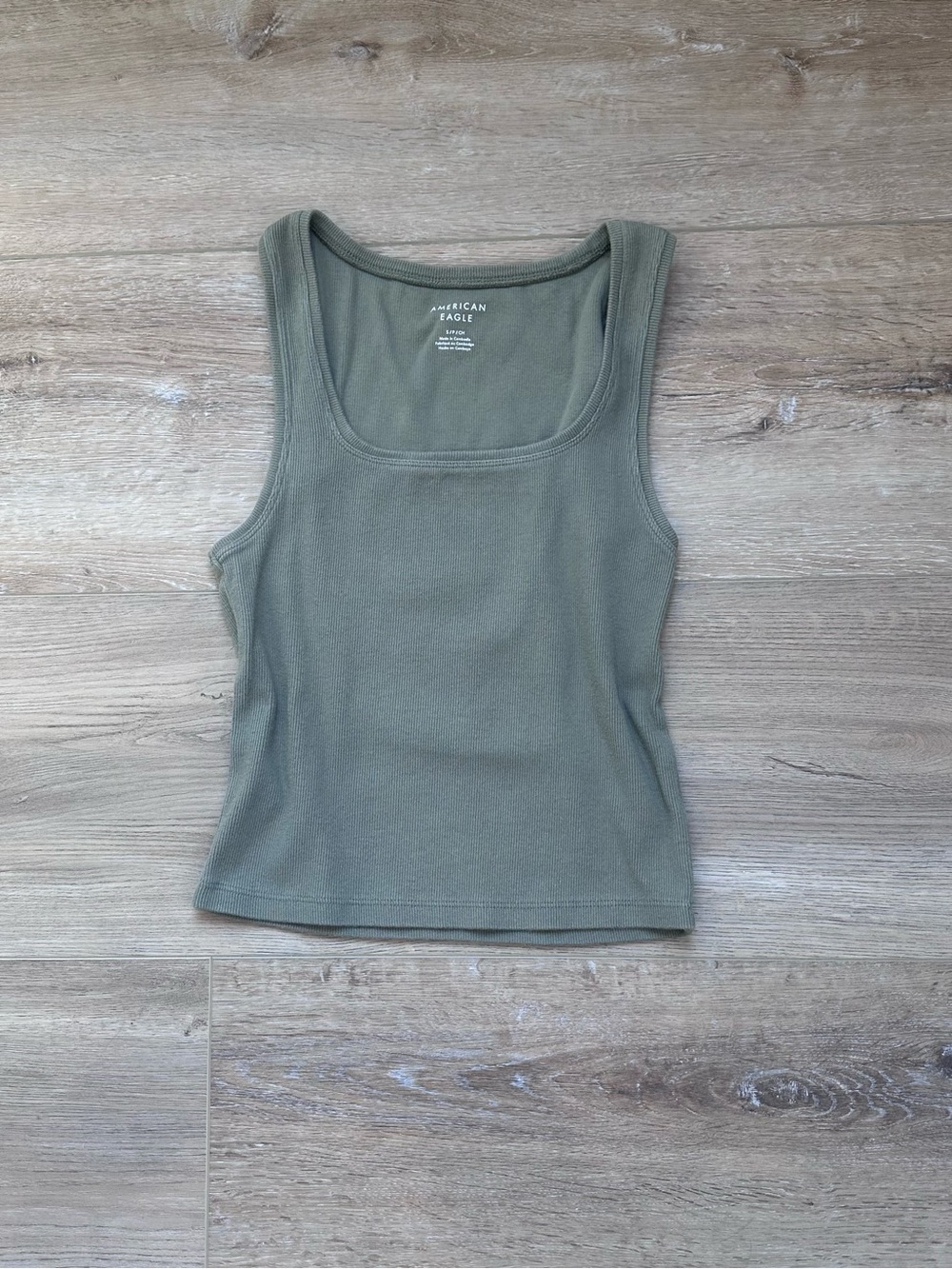 American Eagle Outfitters Olive Ribbed Square-Neck Tank